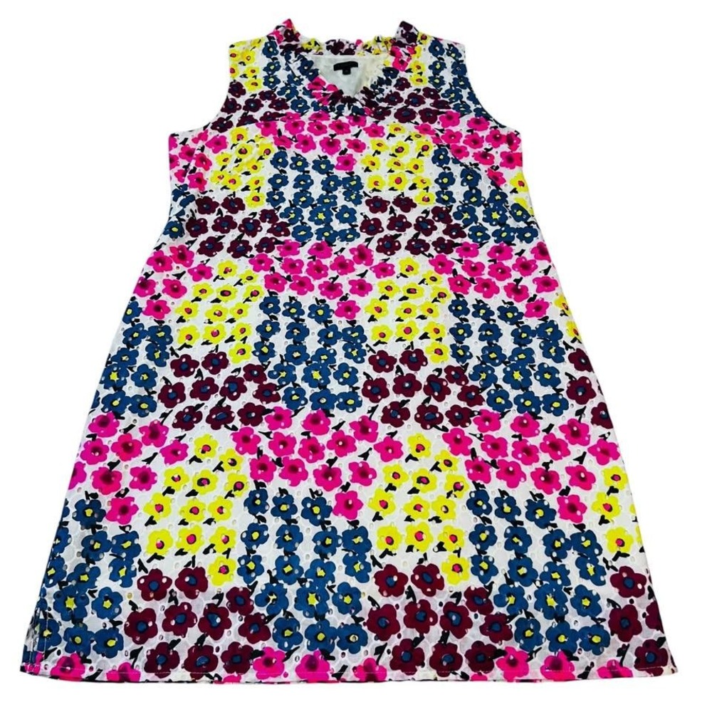 Talbots Floral Eyelet Dress Women's Size 16 Pink Yellow Cotton Sleeveless Lined